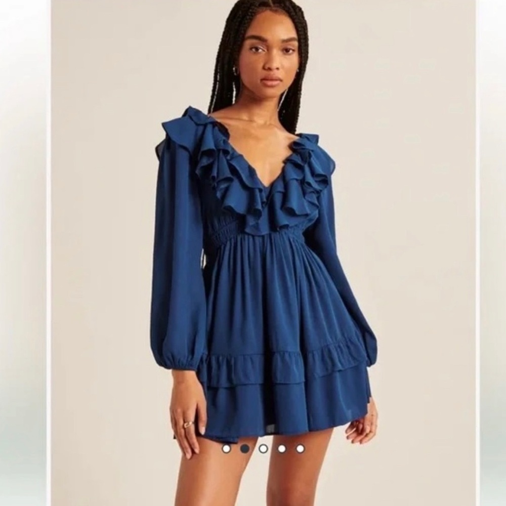 Abercrombie Ruffled Long Sleeve Mini Dress, Blue